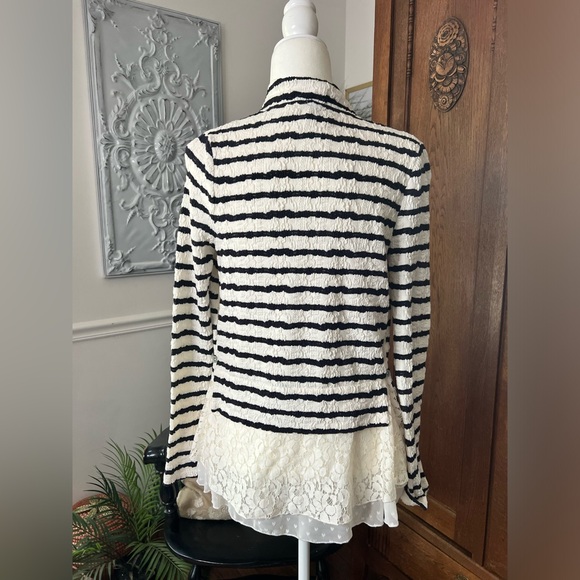 Anthropologie Postmark Bkack and White Striped Lace Cardigan - Picture 8 of 15